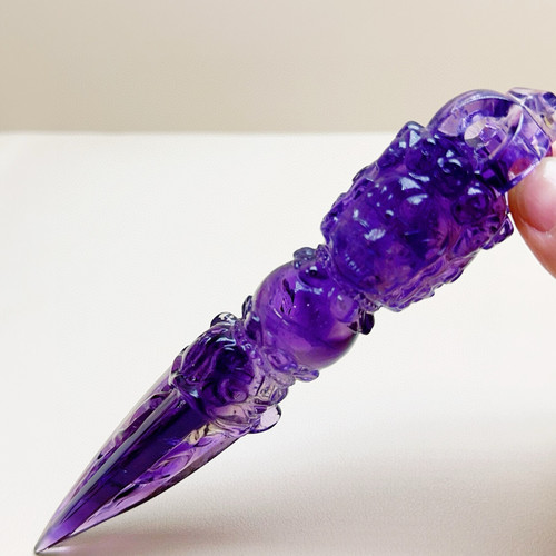 天然巴西紫水晶法器股降魔杵•金刚杵摆件