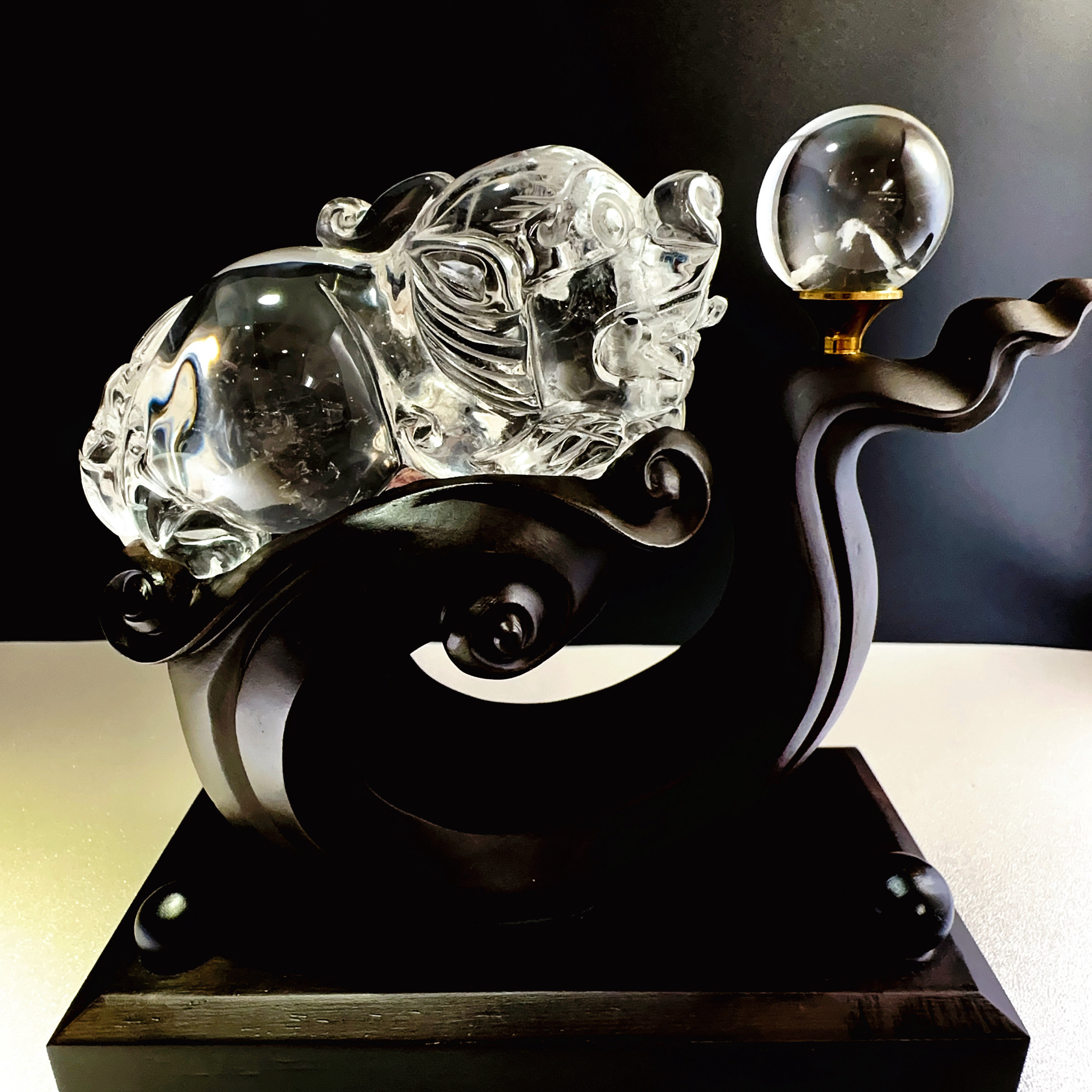 白水晶貔貅摆件天然黄晶发晶绿幽灵聚宝盆雕刻貔貅三足蟾蜍摆件