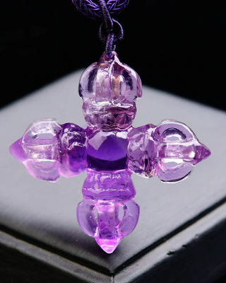 天然巴西紫水晶十字金刚杵5股降魔杵金刚杵吊坠规格52*52*15mm28g