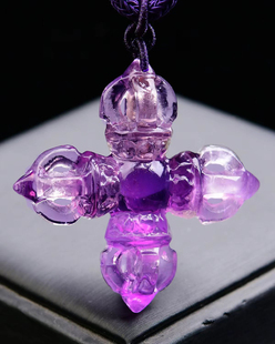 天然紫水晶十字金刚杵降魔杵吊坠文殊智慧剑项链男女流行饰品