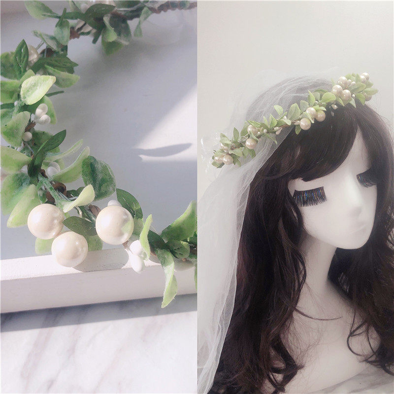 森系花环发簪头饰发饰汉服古风唯美新娘伴娘写真配饰边夹海边写真