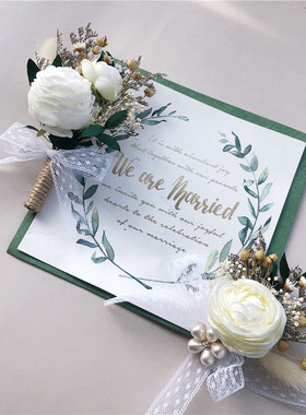 森系干花 白色露莲仿真胸花手腕花手花 新郎新娘父母商务嘉宾花