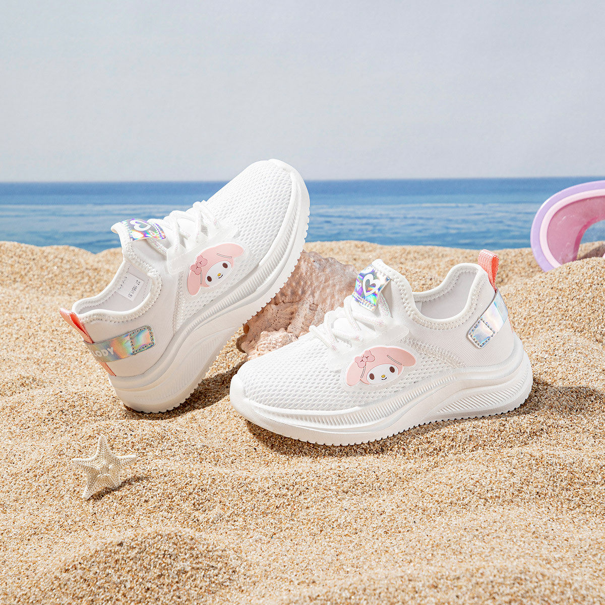 凯蒂猫女童单网小白鞋2026春夏新款网面运动白鞋轻便一脚蹬跑步鞋