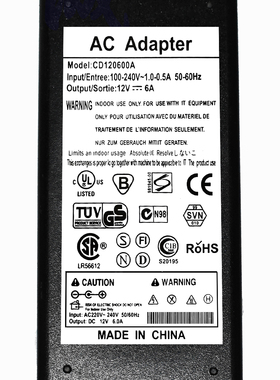 AC ADAPTER原装12V6A电源适配器型号：CD120600A