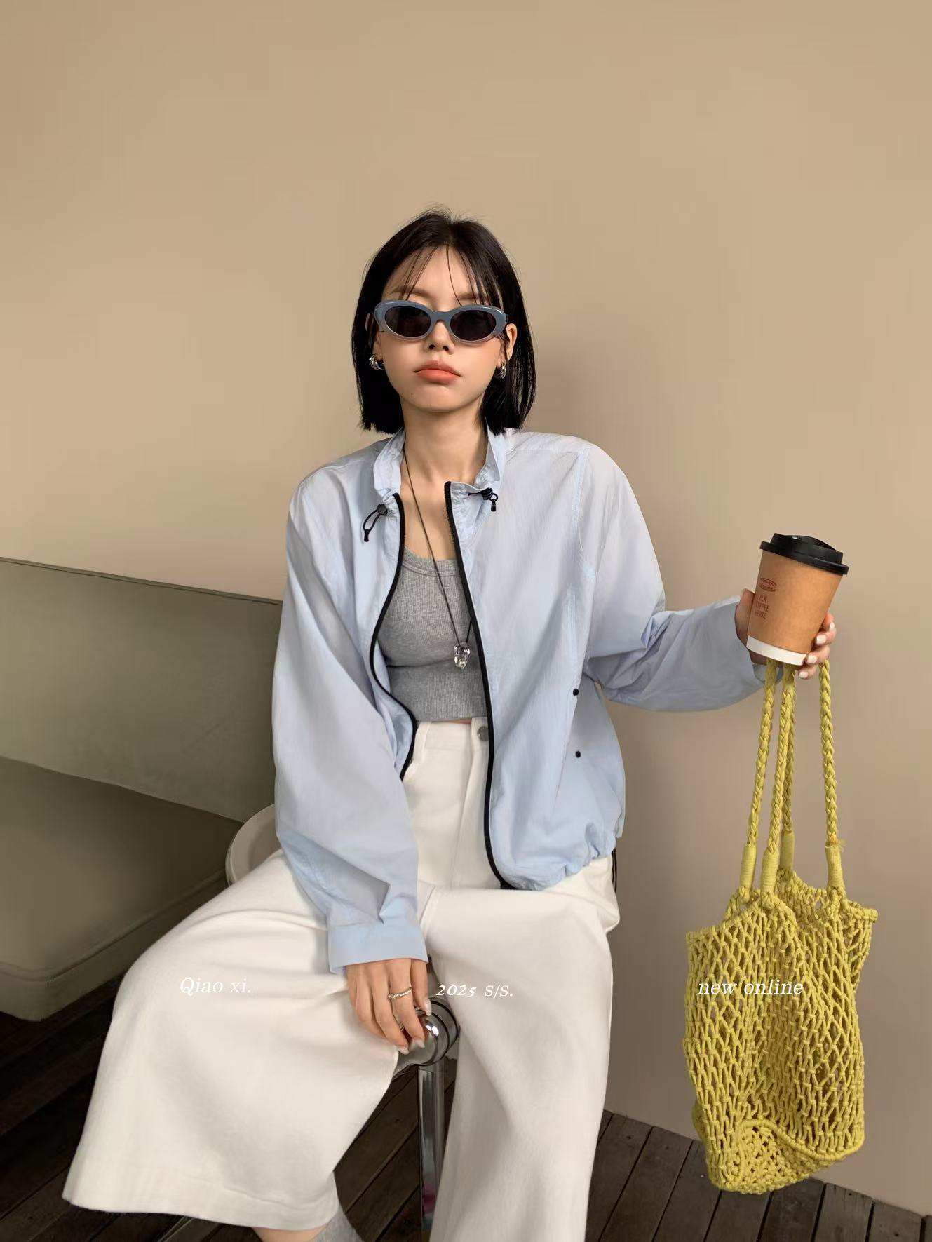 2025春夏新款女装时尚百搭显瘦短外套立领拉链宽松休闲上衣防晒衣