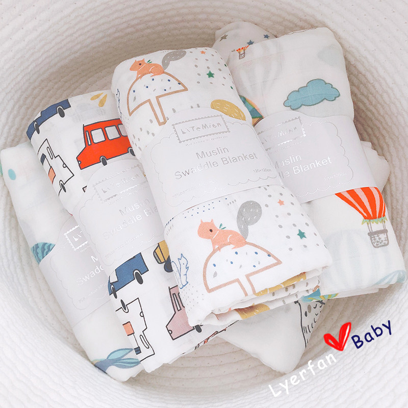 新款婴儿纱布包巾薄新生儿抱被夏季竹纤维被子初生宝宝全棉盖毯子