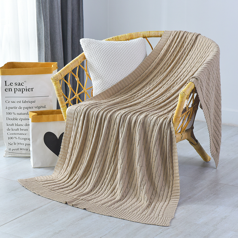 全棉针织毛线毯子麻花单双人装饰
