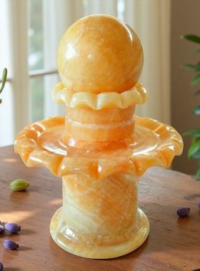 双层荷花时来运转玉石水转球摆件