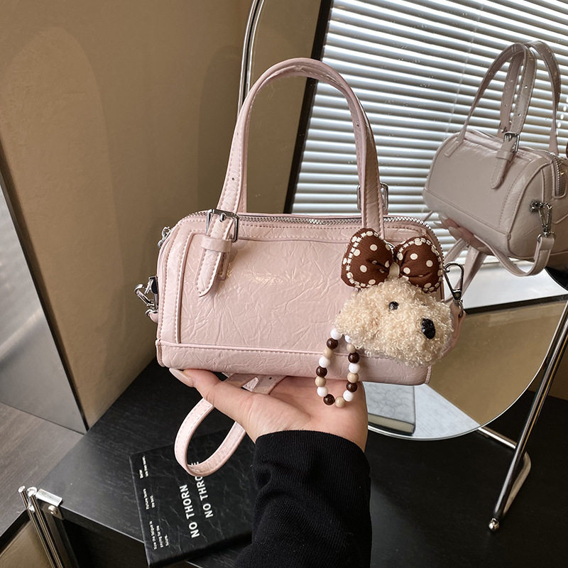 小众油蜡皮手提枕头包2026新款时尚波士顿小包包单肩斜挎包韩版潮