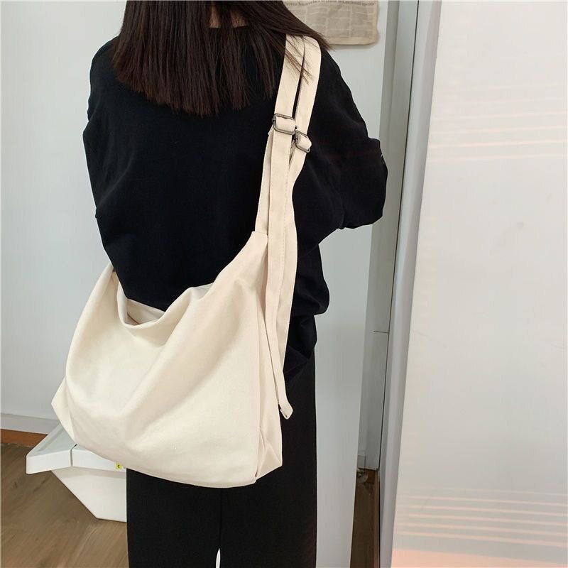 文艺百搭帆布包包斜跨韩版女学生原宿风单肩包大容量双肩带托特包