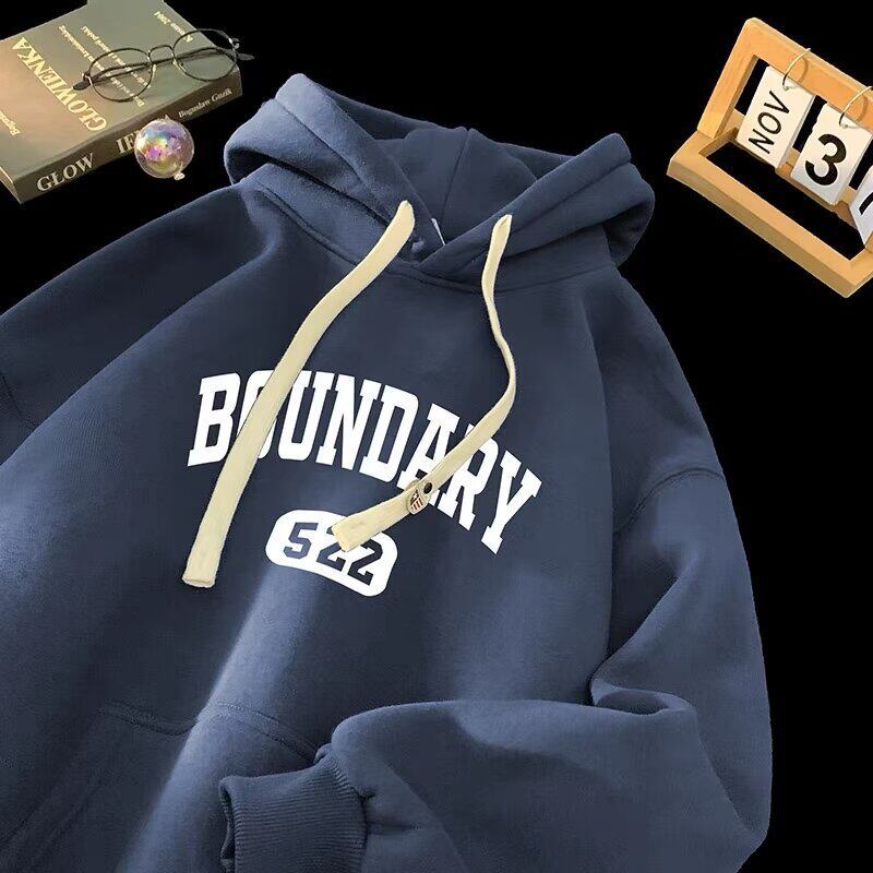 高街连帽卫衣男秋季薄款青少年百搭宽松外套冬季加绒加厚休闲上衣