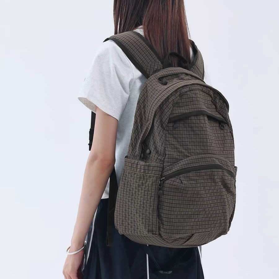 2025韩国新款撞色格纹双肩包复古通勤电脑背包学生休闲大容量书包