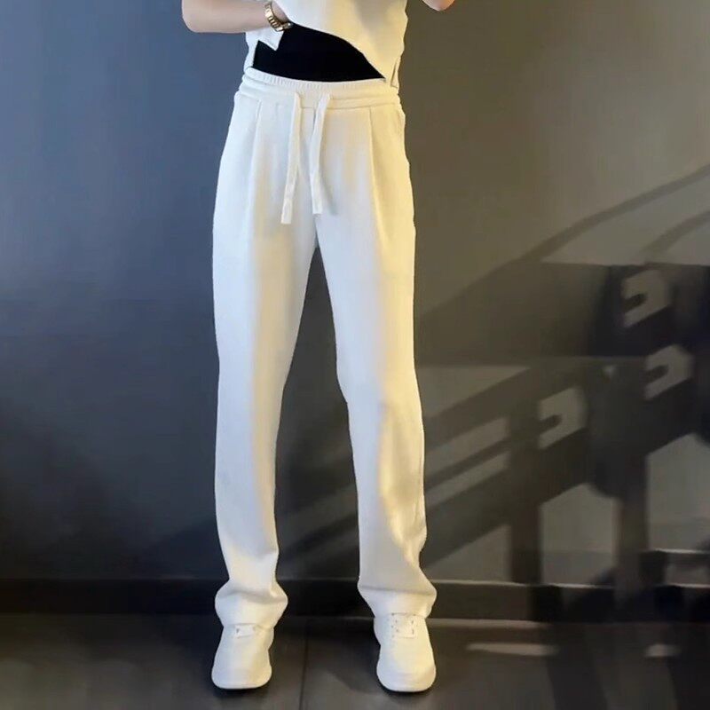 男装大码男士直筒裤子休闲纯色运动长裤加绒弯刀裤2026新款时尚潮