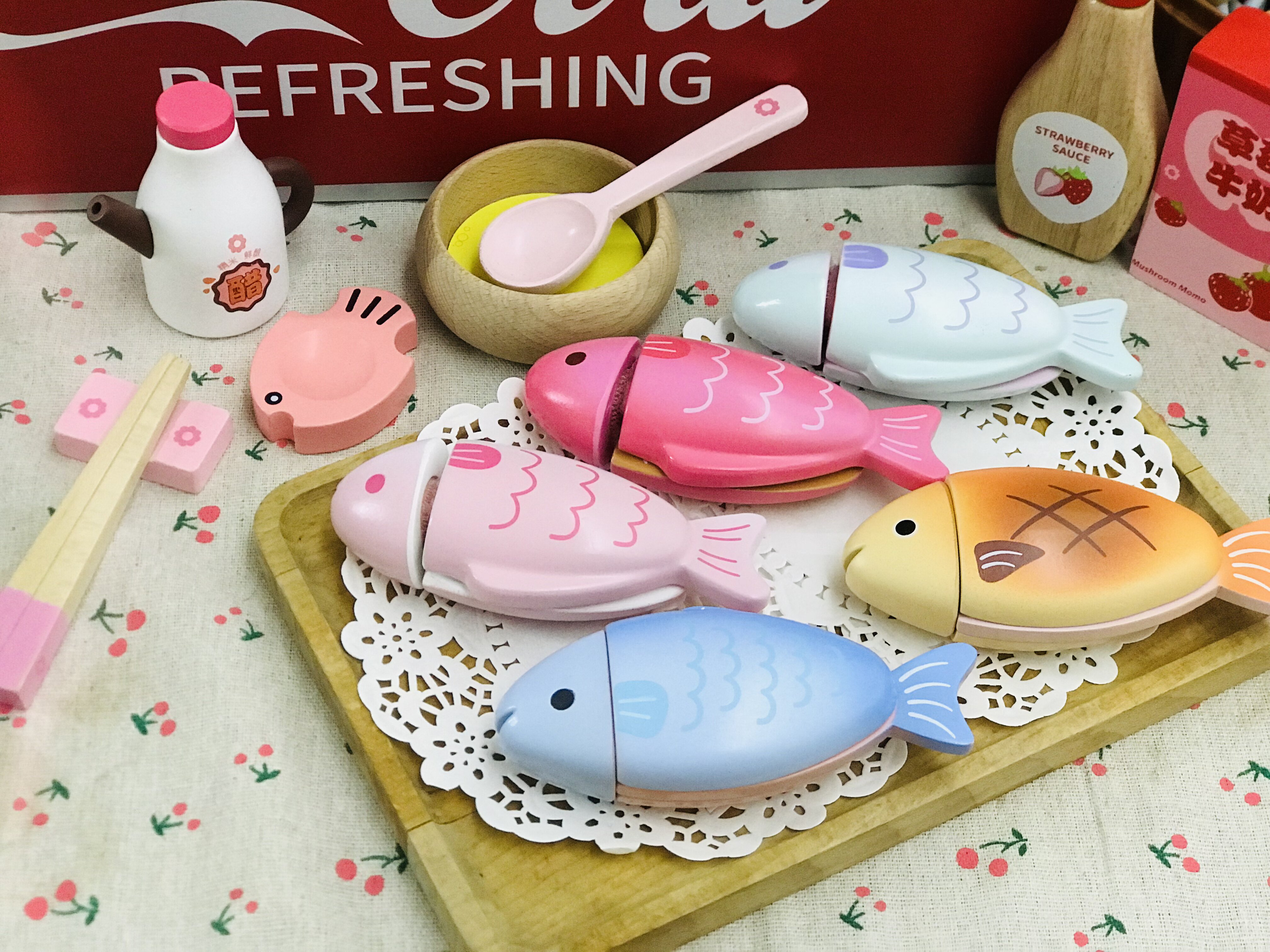 益智木制玩具过家家仿真食物鱼厨过家家玩具