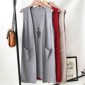 春秋季 毛衣背心外套宽松毛线潮女中长款 针织无袖 韩版 马甲开衫 百搭