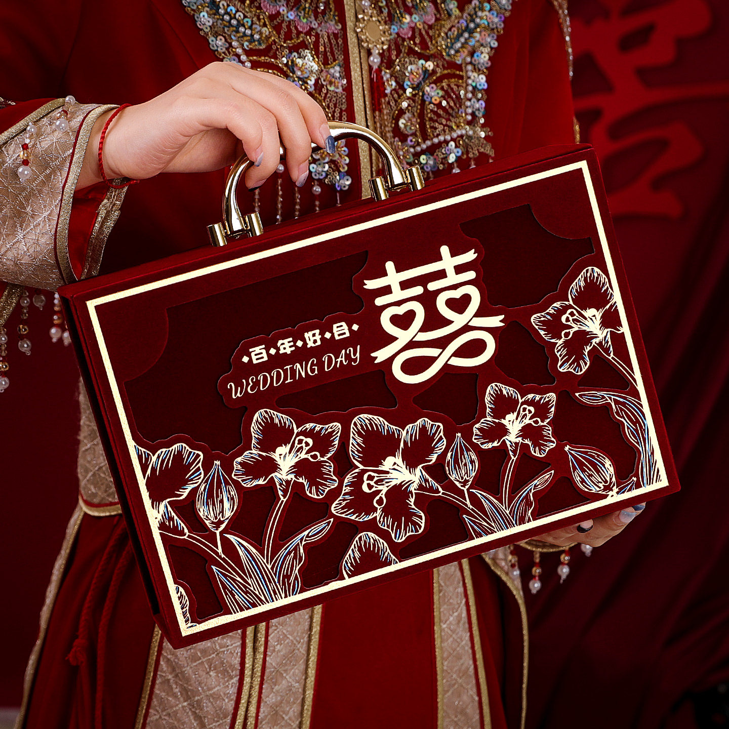 高档绒面礼金箱10万20万彩礼盒子图片