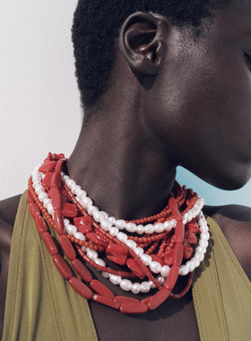 串珠和人造珍珠饰小众叠戴项链