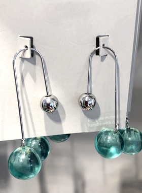 PDO 湖绿色玻璃设计chic小众极简小众轻奢耳环耳坠耳线女