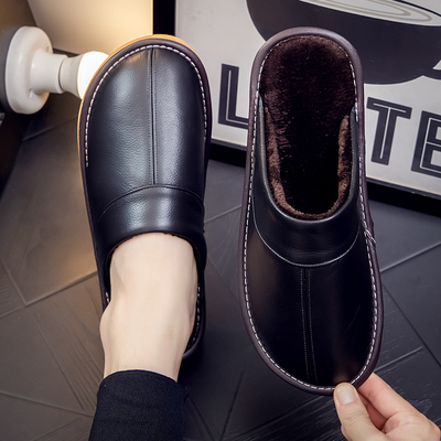 真皮棉拖鞋男女情侣秋冬季居家室内家用防滑纯牛皮保暖防水皮拖鞋