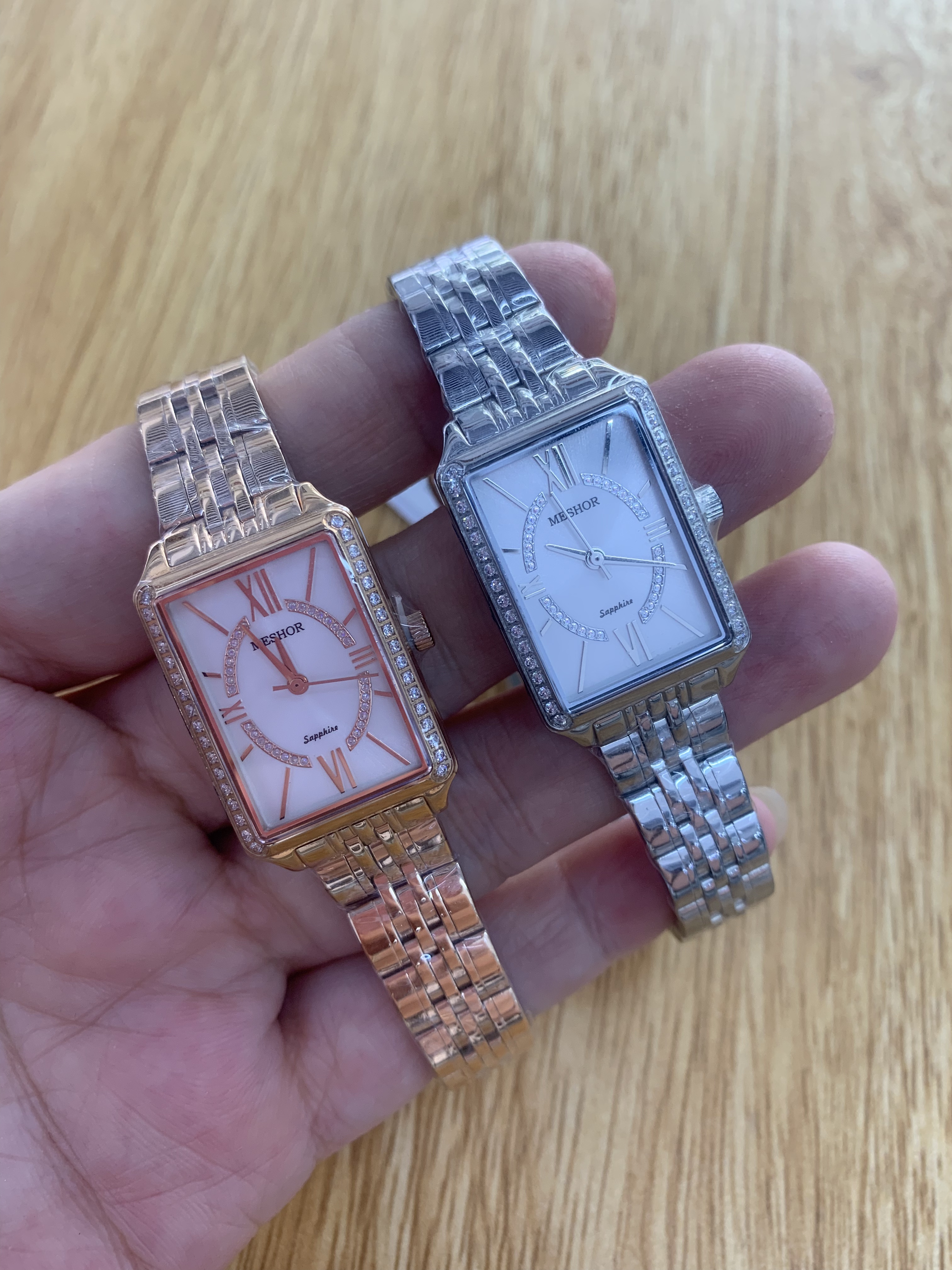 正品MESHOR名梭手表7066女方形石英蓝宝石玻璃精钢防水时尚百搭