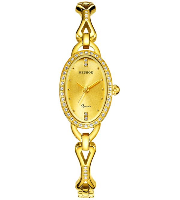 新款meshor名梭手表女7027l水钻椭圆形时尚手链表石英防水表