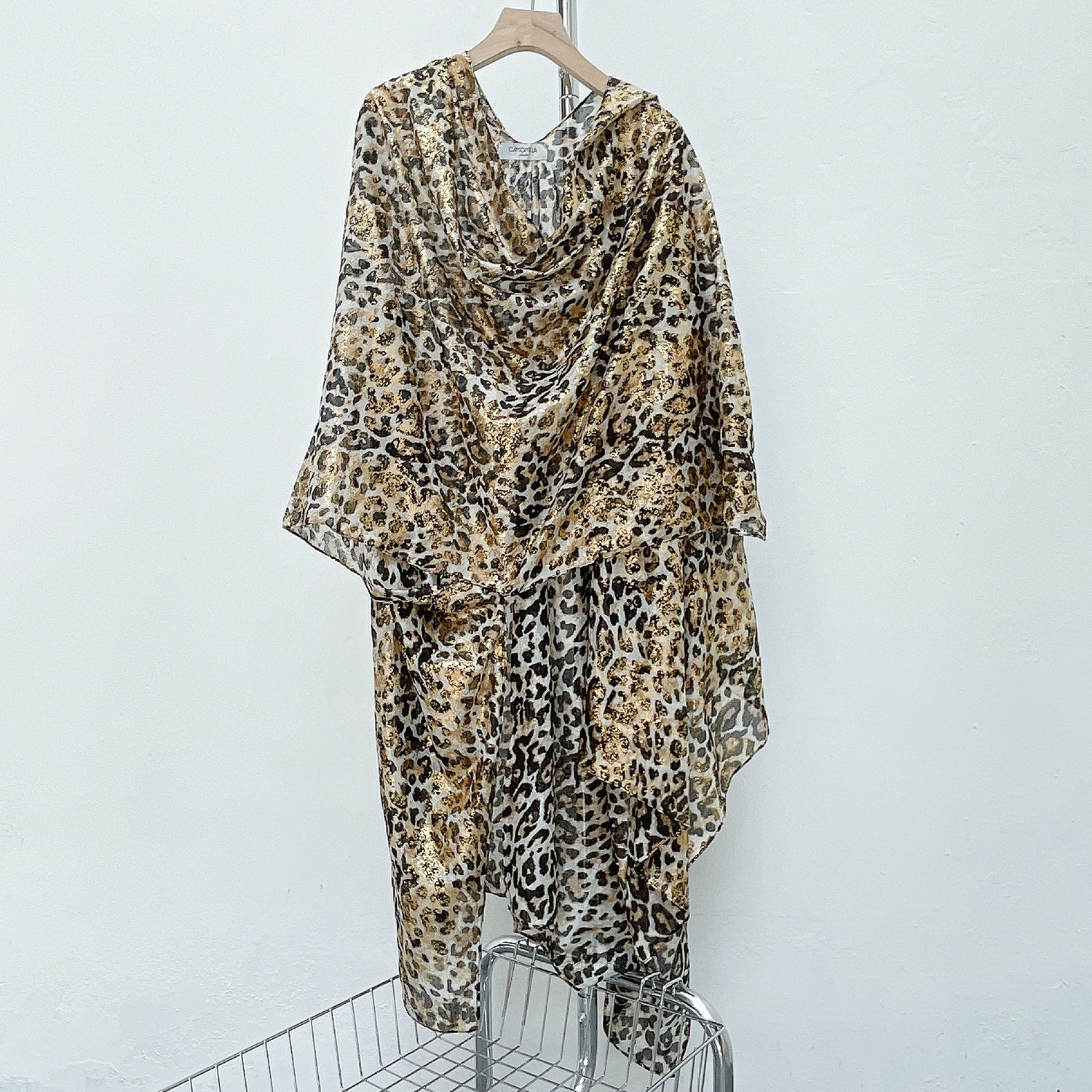 中长款烫金咖色豹纹防晒衫宽松度假泳衣罩衫披肩比基尼开衫1791