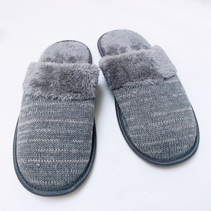 欧美灰色针织棉拖鞋男女情侣款室内家居拖鞋静音防滑拖毛绒保暖