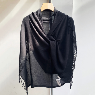 气质纯黑色围巾四季款大披肩长方形围巾软糯人棉长巾2031