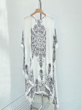 白色波西米亚风披肩休闲宽松防晒外披舒适人棉空调房罩衫围巾1745