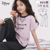 T恤裤 子2件套装 轻薄夏新款 Disney女童全棉短袖 大童洋气宽松套装