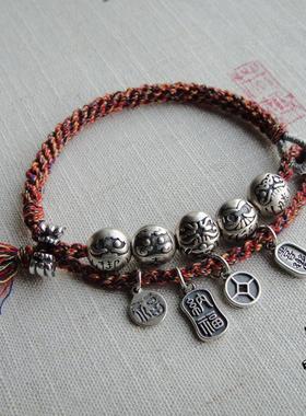 途胜纯银达摩小众创意手链手绳