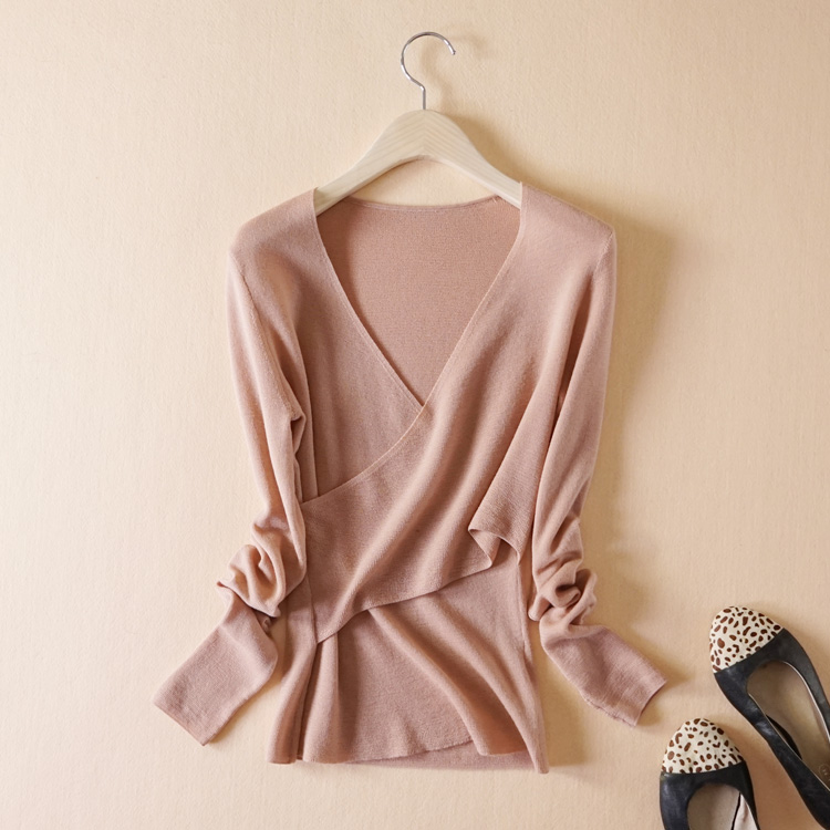 优雅女人味美利奴羊毛长袖针织衫