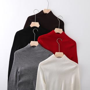 扬子纱可机洗精纺100%羊毛衫女秋冬无缝修身毛衣半高领针织衫上衣