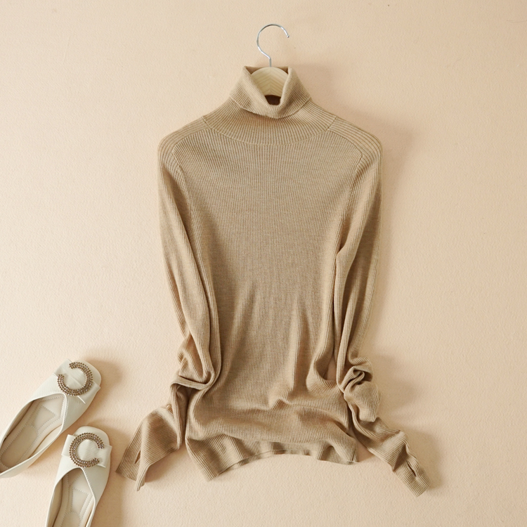 袖口小心机高弹力细美利奴羊毛针织打底衫高领修身长袖毛衣上衣女