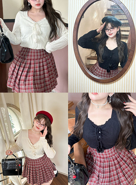 硬糖大码原创胖mm弹力蕾丝绒毛球上衣打底衫黑白色春秋新款百搭