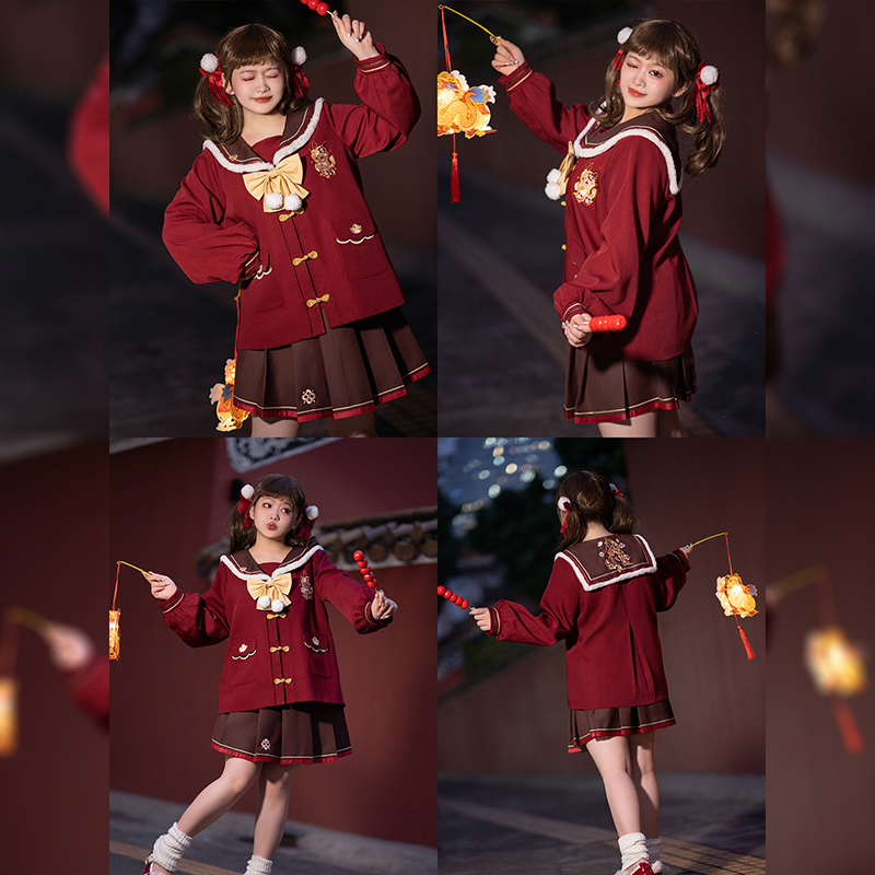 HardCandy硬糖原创大码新年氛围感可爱幼稚园套装显瘦遮肉百褶裙