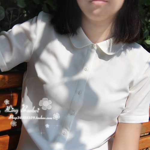 2020夏装女新款简约双层不透彼得潘小圆领雪纺短袖白衬衫尖领上衣在类目 女装/女士精品, 衬衫中 - 来自Buy2taobao.com提供专业的淘宝代购服务