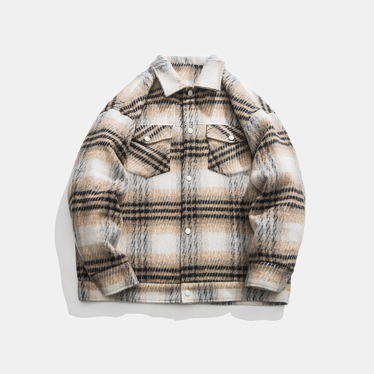 MY01*P138控178白底图直播款冬装宽松格纹毛呢加厚棉衣外套男，男装棉衣，电商A249