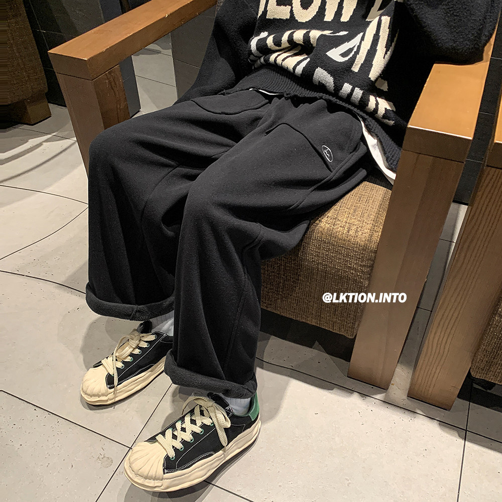 AK94*P58控78元银狐绒品质力推款~冬加绒直筒宽松纯色呢料裤男,男装卫衣,电商A249