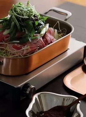 高端纯铜锅长方形家用烤盘烤箱盘比利时代购falk锅不粘牛排煎盘