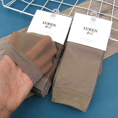 鹿人中短筒超薄透气罗口银丝袜子