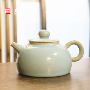朱文立大师二级品茶壶功夫茶具汝瓷天青釉色家用可养汝窑泡茶壶