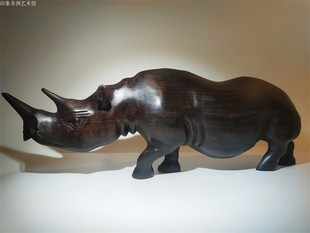 促销 新款 非洲木雕工艺品犀牛乌木手工雕家装 民宿客栈红木动物摆件