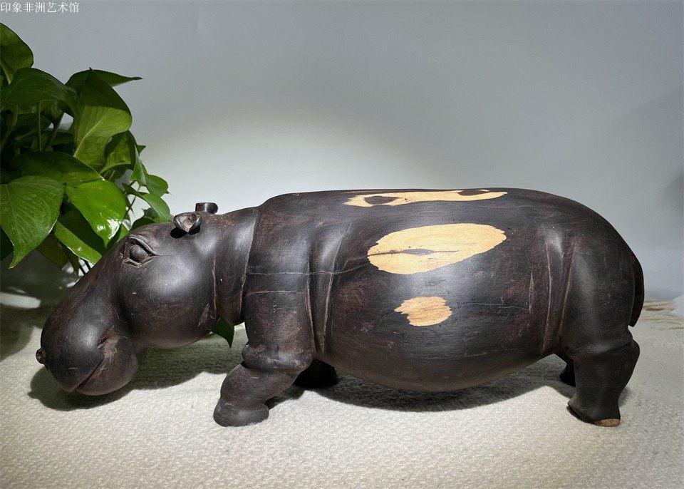 非洲黑木雕工艺品 河马乌木雕家装会所酒吧软装红木摆件 现代简约
