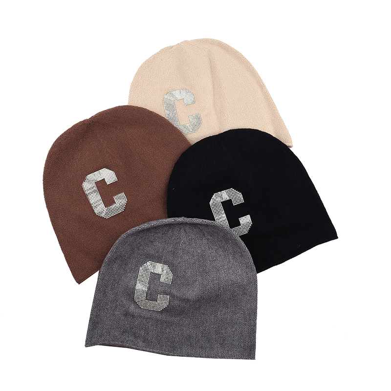 黑色帽子女春秋毛线帽冷帽大头围包头帽针织帽冬天保暖堆堆帽女士