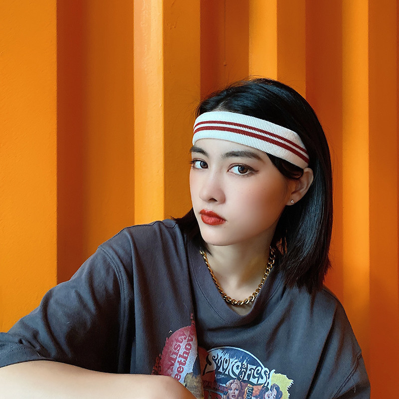 弹力运动发带简约个性百搭束发带女绑发洗脸头饰撞色条纹针织头带