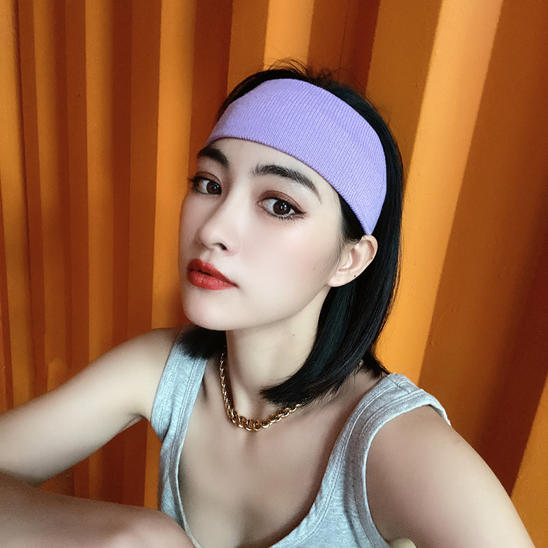纯色运动发带紫黄橙白红灰粉绿黑蓝色针织毛线头带跑步吸汗束发带