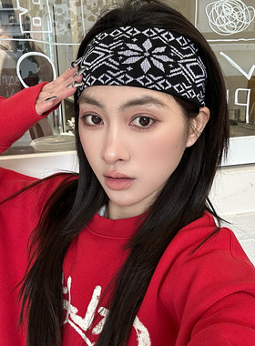 花儿与少年秦岚同款黑色针织毛线发带女四季保暖护脑门头巾头套