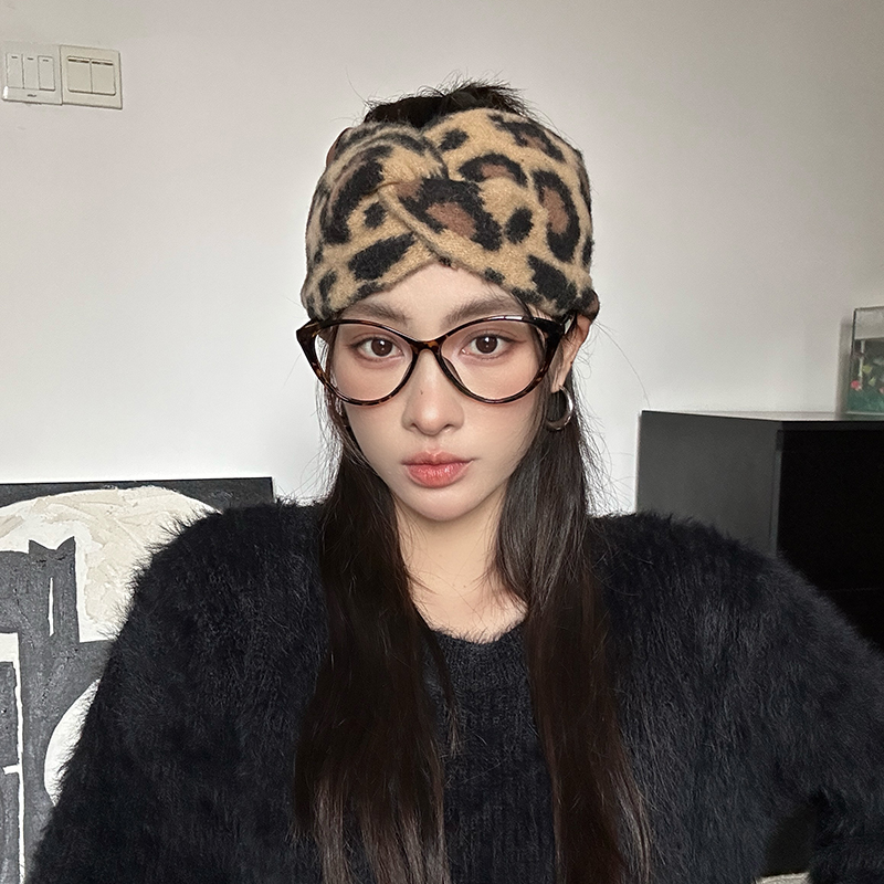 豹纹针织交叉宽边束发带