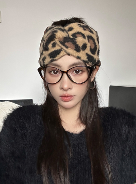 豹纹针织交叉宽边束发带